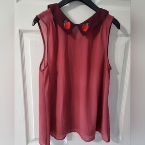 Modcloth Burgundy Sleeveless Blouse with Apple Collar